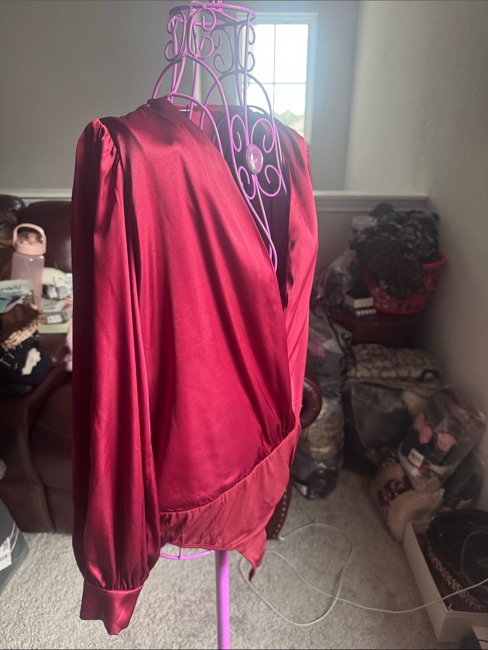 VICI Midnight Mirage Satin Bodysuit burgundy size small - Picture 4 of 6